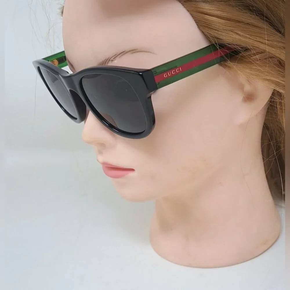 Gucci Men's Sunglasses Black Green Polarized Rectangle GG0003S 52mm 52-21-145